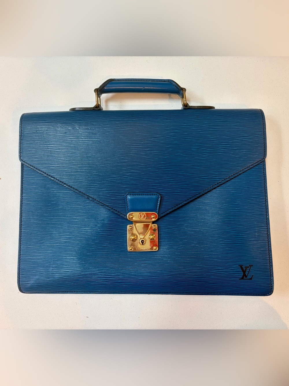 Louis Vuitton Blue Epi Leather Briefcase with Gold Hardware Accent